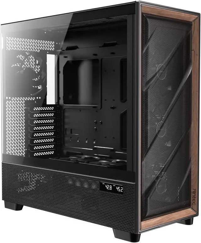 Alt view image 9 of 20 - Antec Flux Pro, 6 x PWM Fans Included, High-Airflow Front Panel with Walnut Wood, iShift PSU 90° Mount, USB3.0 x 2, Type-C, 420mm Radiator Support, Temp. Display, Full-Tower E-ATX PC Case