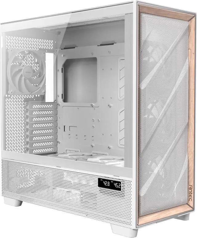 Alt view image 7 of 20 - Antec Flux Pro White, 6 x PWM Fans Included, High-Airflow Front Panel with Birch Wood, iShift PSU 90° Mount, USB3.0 x 2, Type-C, 420mm Radiator Support, Temp. Display, Full-Tower E-ATX PC Case
