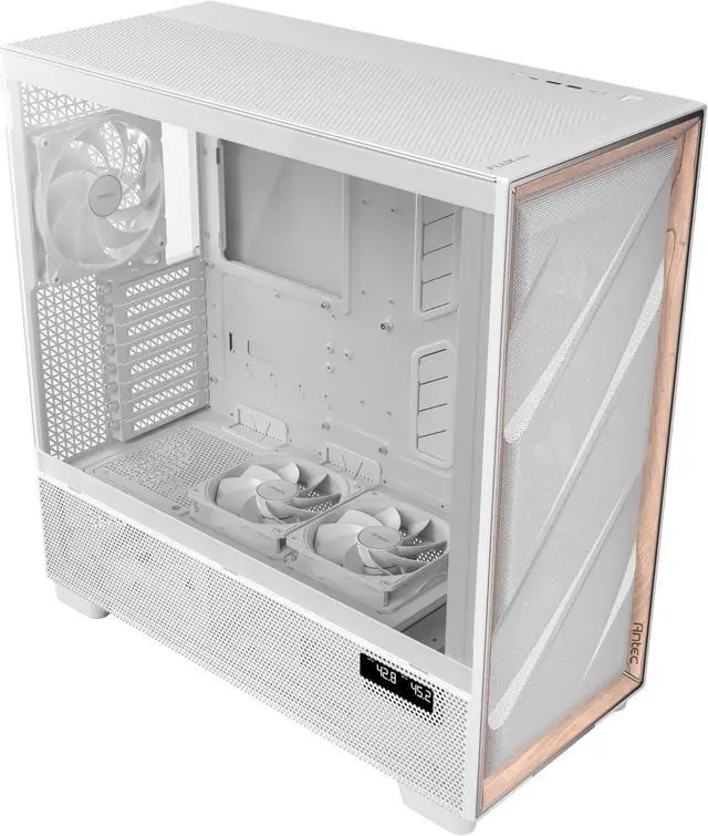 Alt view image 14 of 20 - Antec Flux Pro White, 6 x PWM Fans Included, High-Airflow Front Panel with Birch Wood, iShift PSU 90° Mount, USB3.0 x 2, Type-C, 420mm Radiator Support, Temp. Display, Full-Tower E-ATX PC Case