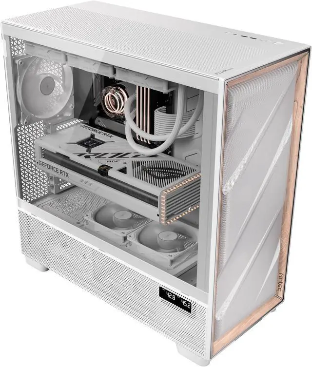 Alt view image 15 of 20 - Antec Flux Pro White, 6 x PWM Fans Included, High-Airflow Front Panel with Birch Wood, iShift PSU 90° Mount, USB3.0 x 2, Type-C, 420mm Radiator Support, Temp. Display, Full-Tower E-ATX PC Case