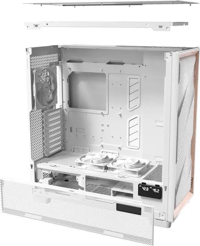 Alt view image 17 of 20 - Antec Flux Pro White, 6 x PWM Fans Included, High-Airflow Front Panel with Birch Wood, iShift PSU 90° Mount, USB3.0 x 2, Type-C, 420mm Radiator Support, Temp. Display, Full-Tower E-ATX PC Case