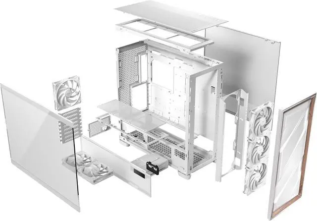 Alt view image 19 of 20 - Antec Flux Pro White, 6 x PWM Fans Included, High-Airflow Front Panel with Birch Wood, iShift PSU 90° Mount, USB3.0 x 2, Type-C, 420mm Radiator Support, Temp. Display, Full-Tower E-ATX PC Case
