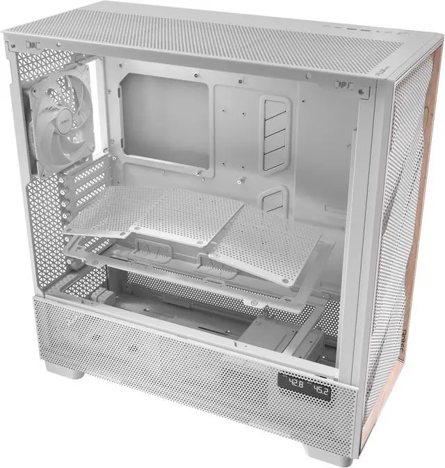 Alt view image 20 of 20 - Antec Flux Pro White, 6 x PWM Fans Included, High-Airflow Front Panel with Birch Wood, iShift PSU 90° Mount, USB3.0 x 2, Type-C, 420mm Radiator Support, Temp. Display, Full-Tower E-ATX PC Case