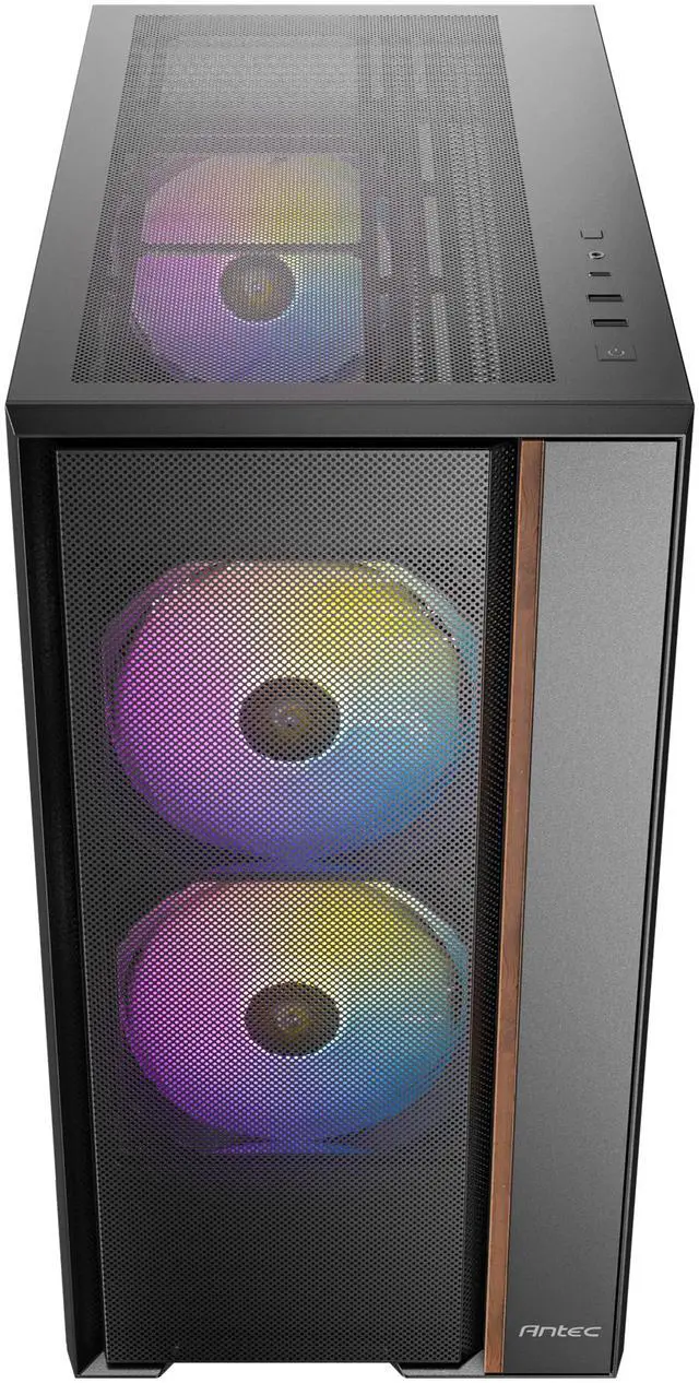 Alt view image 2 of 20 - Antec FLUX Rear, 5 PWM Fans Included, F-LUX Platform, Front PSU Chamber, Back Connect Motherboard Support, Premium Wood Accents, Tempered Glass, 360mm Top Radiator Support, Mid-Tower ATX PC Case