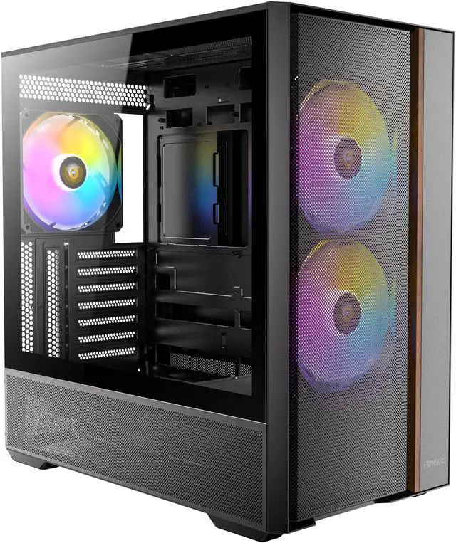 Alt view image 3 of 20 - Antec FLUX Rear, 5 PWM Fans Included, F-LUX Platform, Front PSU Chamber, Back Connect Motherboard Support, Premium Wood Accents, Tempered Glass, 360mm Top Radiator Support, Mid-Tower ATX PC Case