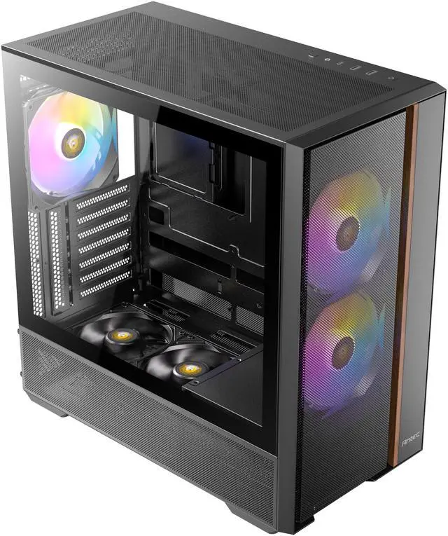 Alt view image 4 of 20 - Antec FLUX Rear, 5 PWM Fans Included, F-LUX Platform, Front PSU Chamber, Back Connect Motherboard Support, Premium Wood Accents, Tempered Glass, 360mm Top Radiator Support, Mid-Tower ATX PC Case
