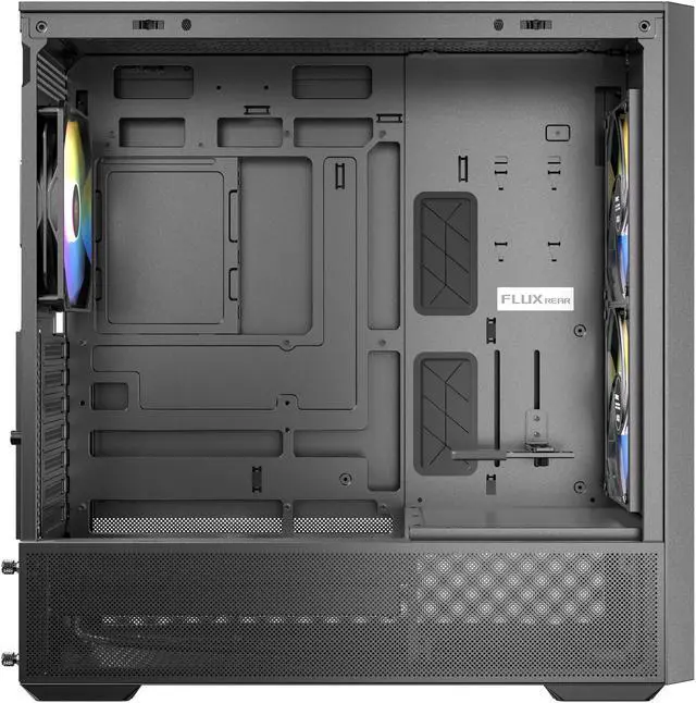 Alt view image 5 of 20 - Antec FLUX Rear, 5 PWM Fans Included, F-LUX Platform, Front PSU Chamber, Back Connect Motherboard Support, Premium Wood Accents, Tempered Glass, 360mm Top Radiator Support, Mid-Tower ATX PC Case
