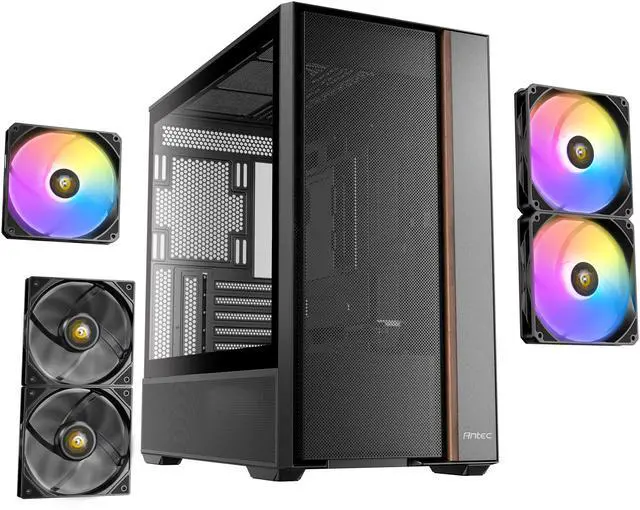 Alt view image 7 of 20 - Antec FLUX Rear, 5 PWM Fans Included, F-LUX Platform, Front PSU Chamber, Back Connect Motherboard Support, Premium Wood Accents, Tempered Glass, 360mm Top Radiator Support, Mid-Tower ATX PC Case
