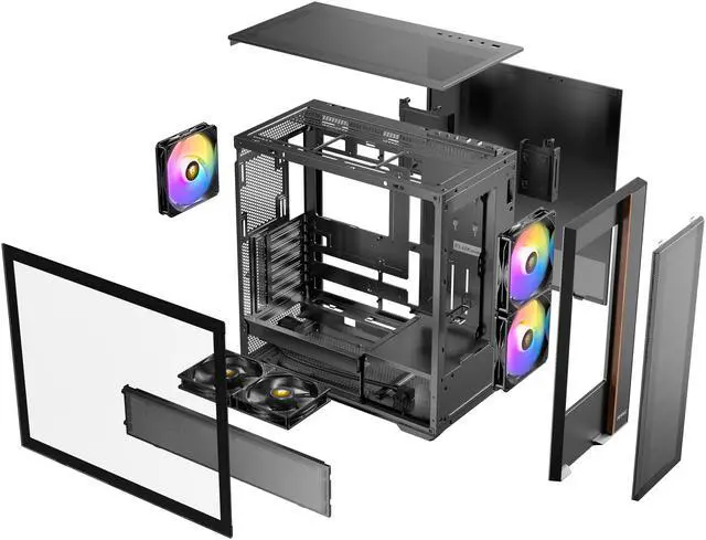 Alt view image 8 of 20 - Antec FLUX Rear, 5 PWM Fans Included, F-LUX Platform, Front PSU Chamber, Back Connect Motherboard Support, Premium Wood Accents, Tempered Glass, 360mm Top Radiator Support, Mid-Tower ATX PC Case