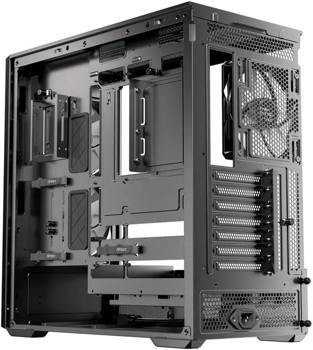 Alt view image 9 of 20 - Antec FLUX Rear, 5 PWM Fans Included, F-LUX Platform, Front PSU Chamber, Back Connect Motherboard Support, Premium Wood Accents, Tempered Glass, 360mm Top Radiator Support, Mid-Tower ATX PC Case