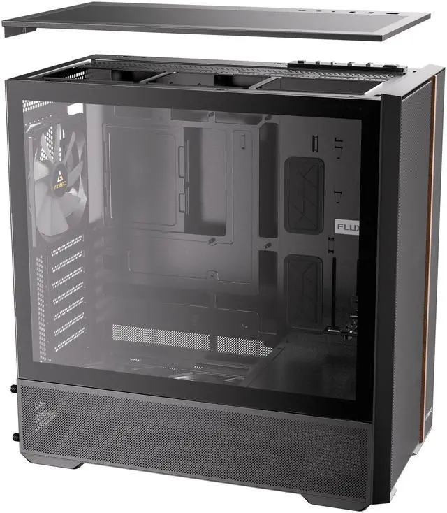 Alt view image 10 of 20 - Antec FLUX Rear, 5 PWM Fans Included, F-LUX Platform, Front PSU Chamber, Back Connect Motherboard Support, Premium Wood Accents, Tempered Glass, 360mm Top Radiator Support, Mid-Tower ATX PC Case