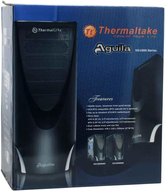 Alt view image 13 of 13 - Thermaltake Aguila VD1000BWS Black Chassis : 0.8mm SECC Front panel : Aluminum ATX Mid Tower Computer Case