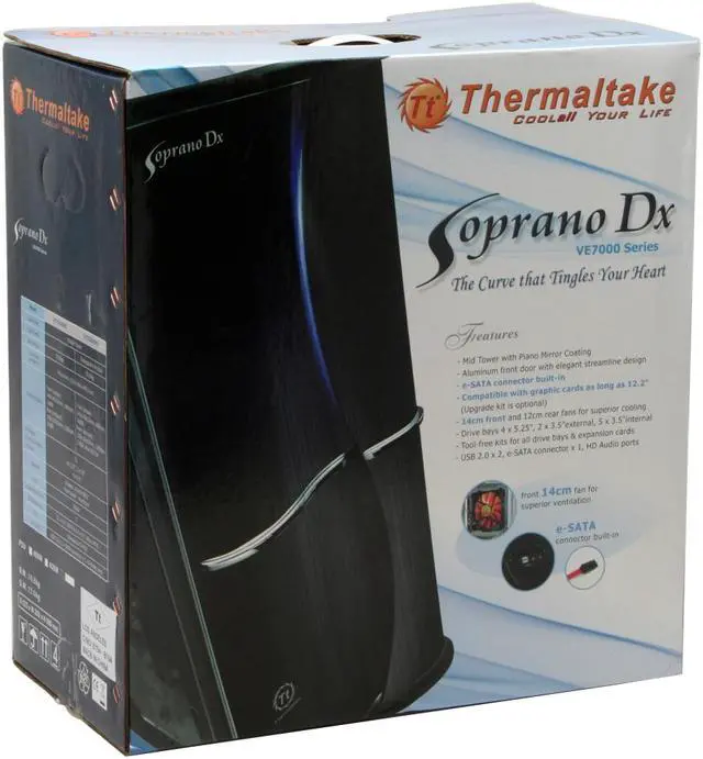 Alt view image 13 of 13 - Thermaltake Soprano DX VE7000BNS Black 0.8mm SECC Chassis/ Aluminum Front Bezel ATX Mid Tower Computer Case
