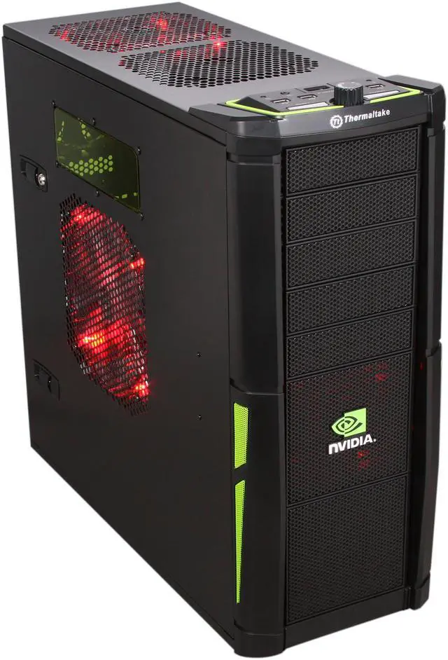 Alt view image 3 of 13 - Thermaltake VL200L1W2Z NVIDIA Edition Black and Green Lining ATX Full Tower Gaming Computer Case w/ 2x 120mm Fan (Front & Rear), 1x Front Colorshift LED 120mm Fan, 1x Top Colorshift LED 200mm Fan, 1x Side Colorshift LED 230mm fan & 1x Delta