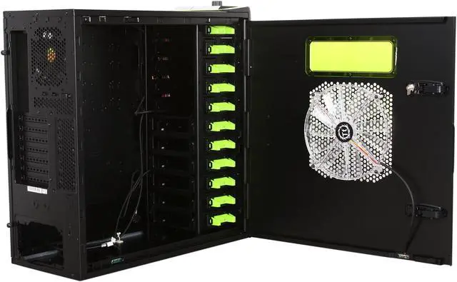 Alt view image 7 of 13 - Thermaltake VL200L1W2Z NVIDIA Edition Black and Green Lining ATX Full Tower Gaming Computer Case w/ 2x 120mm Fan (Front & Rear), 1x Front Colorshift LED 120mm Fan, 1x Top Colorshift LED 200mm Fan, 1x Side Colorshift LED 230mm fan & 1x Delta