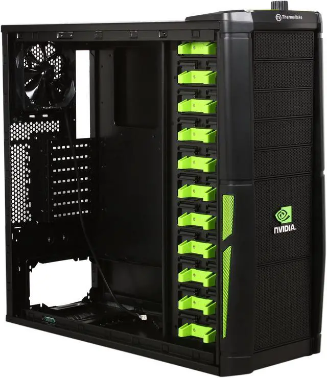 Alt view image 9 of 13 - Thermaltake VL200L1W2Z NVIDIA Edition Black and Green Lining ATX Full Tower Gaming Computer Case w/ 2x 120mm Fan (Front & Rear), 1x Front Colorshift LED 120mm Fan, 1x Top Colorshift LED 200mm Fan, 1x Side Colorshift LED 230mm fan & 1x Delta
