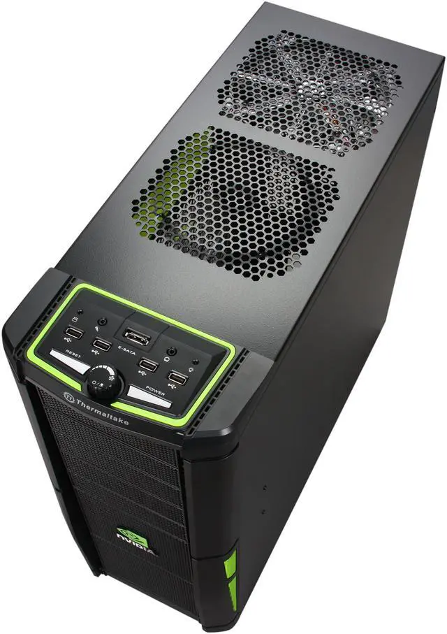 Alt view image 10 of 13 - Thermaltake VL200L1W2Z NVIDIA Edition Black and Green Lining ATX Full Tower Gaming Computer Case w/ 2x 120mm Fan (Front & Rear), 1x Front Colorshift LED 120mm Fan, 1x Top Colorshift LED 200mm Fan, 1x Side Colorshift LED 230mm fan & 1x Delta