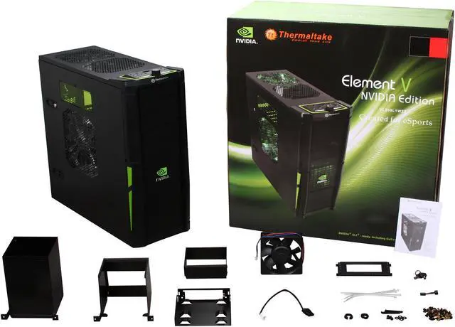Alt view image 13 of 13 - Thermaltake VL200L1W2Z NVIDIA Edition Black and Green Lining ATX Full Tower Gaming Computer Case w/ 2x 120mm Fan (Front & Rear), 1x Front Colorshift LED 120mm Fan, 1x Top Colorshift LED 200mm Fan, 1x Side Colorshift LED 230mm fan & 1x Delta