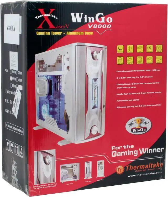 Alt view image 14 of 17 - Thermaltake XaserV WinGo V8000A Silver Chassis: 1.0 mm Aluminum, Front Door: Plastic ATX Mid Tower Computer Case