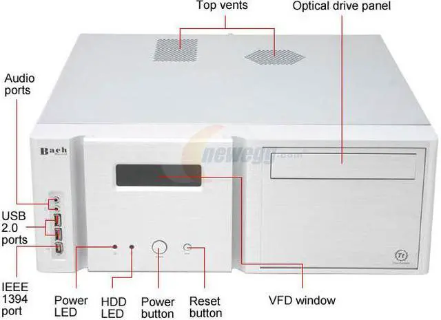 Alt view image 4 of 10 - Thermaltake Silver Aluminum / Steel Bach Media Lab VB8000SNS ATX Media Center / HTPC Case