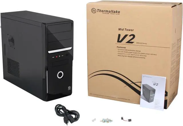 Alt view image 9 of 9 - Thermaltake VM54521N2U Black Steel / Plastic ATX Mid Tower Computer Case 450W Power Supply