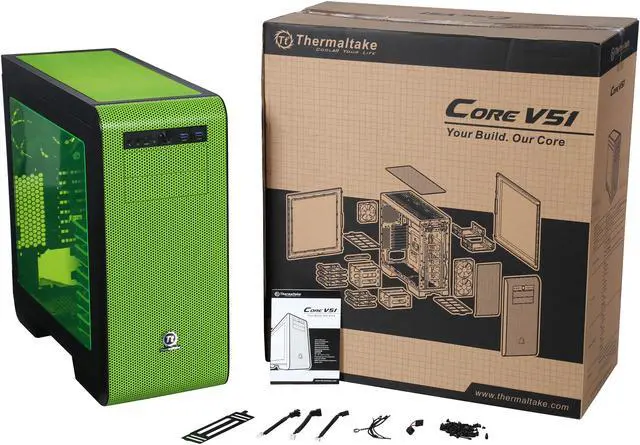 Alt view image 9 of 9 - Thermaltake Core V51 Riing Edition Black/Green ATX Gaming Mid Tower Computer Case CA-1C6-00M8WN-00