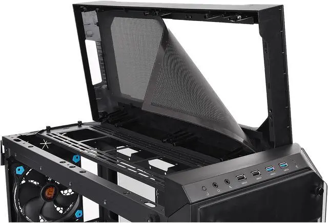 Alt view image 9 of 9 - Thermaltake View 71 4-Sided Tempered Glass Vertical GPU Modular SPCC E-ATX Gaming Full Tower Computer Case with 2 Blue LED Ring Fan Pre-installed CA-1I7-00F1WN-00