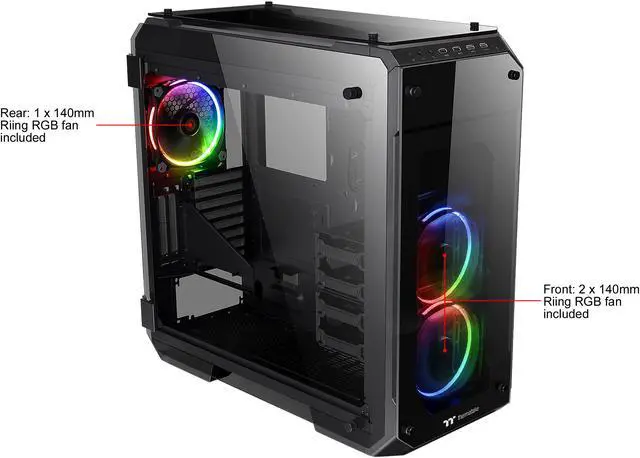 Alt view image 2 of 17 - Thermaltake View 71 RGB 4-Sided Tempered Glass Vertical GPU Modular E-ATX Gaming Full Tower Computer Case with 3 RGB LED Riing Fan Pre-installed CA-1I7-00F1WN-01
