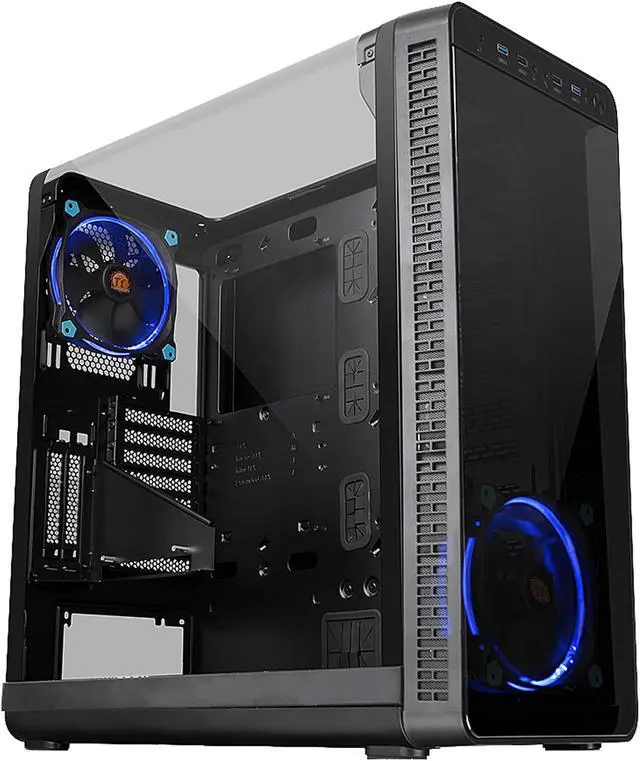 Main image of Thermaltake View 37 Riing Edition Gull Wing Window E-ATX Vertical GPU Modular Black Gaming Mid Tower Computer Case CA-1J7-00M1WN-00
