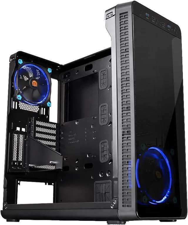 Alt view image 10 of 13 - Thermaltake View 37 Riing Edition Gull Wing Window E-ATX Vertical GPU Modular Black Gaming Mid Tower Computer Case CA-1J7-00M1WN-00