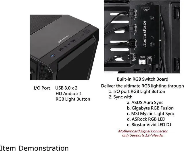 Alt view image 13 of 14 - Thermaltake Versa J23 Tempered Glass RGB Edition CA-1L6-00M1WN-01 Black Steel / Tempered Glass ATX Mid Tower Computer Case