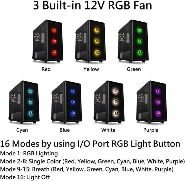 Alt view image 14 of 14 - Thermaltake Versa J23 Tempered Glass RGB Edition CA-1L6-00M1WN-01 Black Steel / Tempered Glass ATX Mid Tower Computer Case