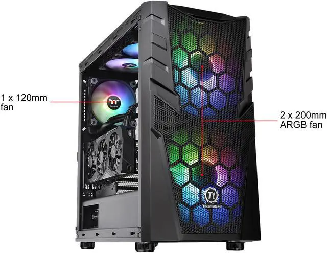 Alt view image 16 of 16 - Thermaltake Commander C32 Motherboard Sync ARGB ATX Mid Tower Computer Chassis with 2x 200mm ARGB 5V Motherboard Sync RGB Front Fans + 1x 120mm Rear Black Fan Pre-installed CA-1N3-00M1WN-00