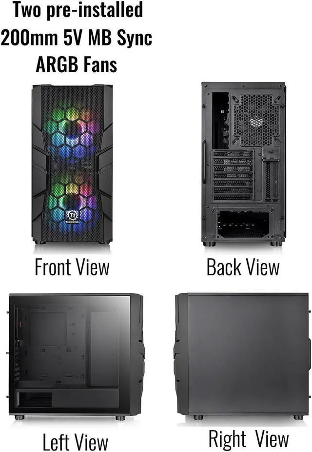 Alt view image 19 of 20 - Thermaltake Commander C33 Motherboard Sync ARGB ATX Mid Tower Computer Chassis with 2x 200mm ARGB 5V Motherboard Sync RGB Front Fans + 1x 120mm Rear Black Fan Pre-installed CA-1N4-00M1WN-00