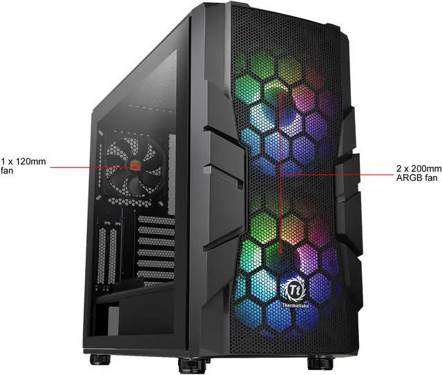 Alt view image 2 of 20 - Thermaltake Commander C33 Motherboard Sync ARGB ATX Mid Tower Computer Chassis with 2x 200mm ARGB 5V Motherboard Sync RGB Front Fans + 1x 120mm Rear Black Fan Pre-installed CA-1N4-00M1WN-00