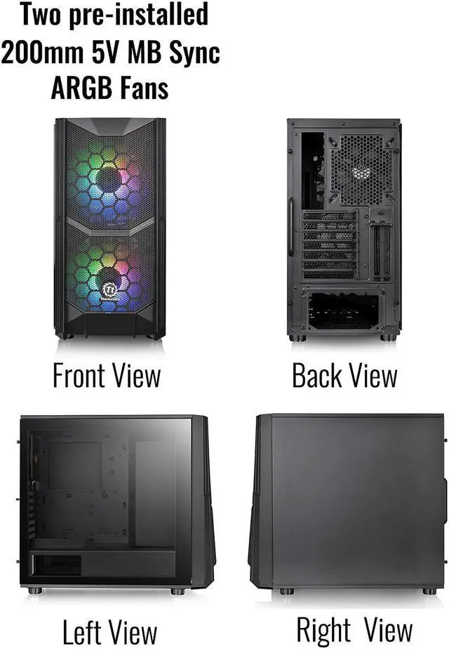 Alt view image 12 of 20 - Thermaltake Commander C35 Motherboard Sync ARGB ATX Mid Tower Computer Chassis with 2x 200mm ARGB 5V Motherboard Sync RGB Front Fans + 1x 120mm Rear Black Fan Pre-installed CA-1N6-00M1WN-00