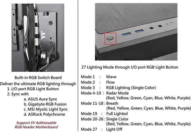 Alt view image 12 of 19 - Thermaltake Commander C36 Motherboard Sync ARGB ATX Mid Tower Computer Chassis with 2x 200mm ARGB 5V Motherboard Sync RGB Front Fans + 1x 120mm Rear Black Fan Pre-installed CA-1N7-00M1WN-00