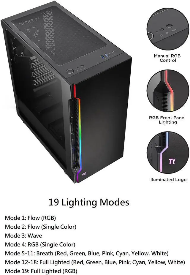 Alt view image 14 of 16 - Thermaltake H200 Tempered Glass RGB Light Strip ATX Mid Tower Case with One 120mm Rear Fan Pre-installed CA-1M3-00M1WN-03