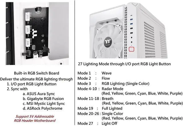 Alt view image 17 of 18 - Thermaltake View 51 Snow Motherboard Sync ARGB E-ATX Full Tower Gaming Computer Case with 2 200mm ARGB 5V Motherboard Sync RGB Fans + 140mm Black Rear Fan Pre-Installed CA-1Q6-00M6WN-00