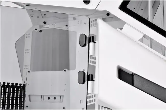 Alt view image 16 of 18 - Thermaltake AH T600 Snow Helicopter Styled Open Frame Tempered Glass Swing Door E-ATX Full Tower Case CA-1Q4-00M6WN-00