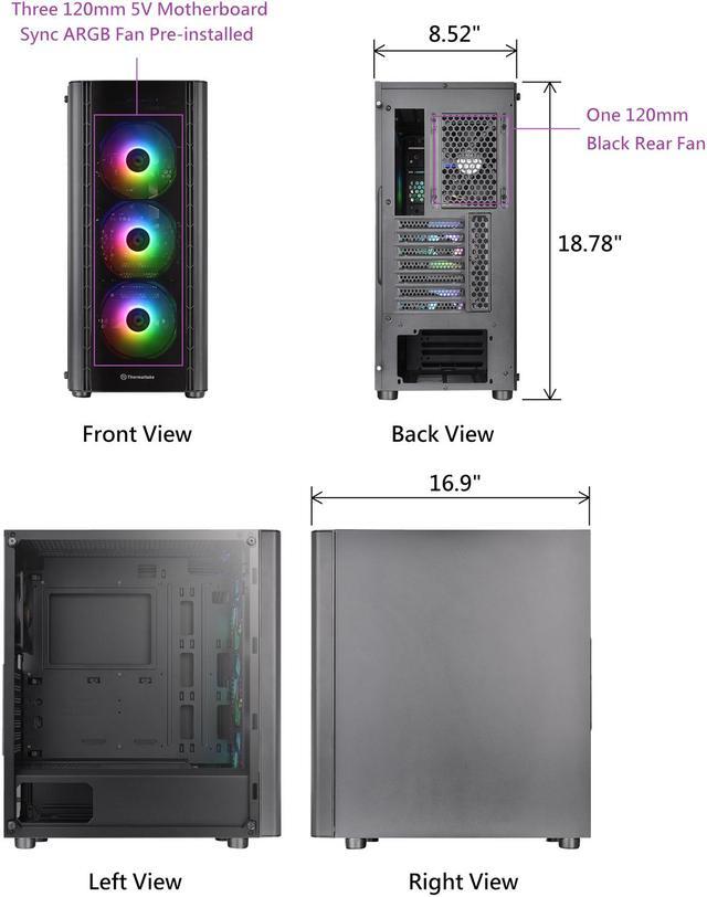 Alt view image 8 of 12 - Thermaltake V250 Tempered Glass ARGB Edition 5V MB RGB Sync ATX Mid-Tower Chassis with 3 x 120mm 5V Addressable RGB Fan + 1 x Black 120mm Rear Fan Pre-Installed CA-1Q5-00M1WN-00