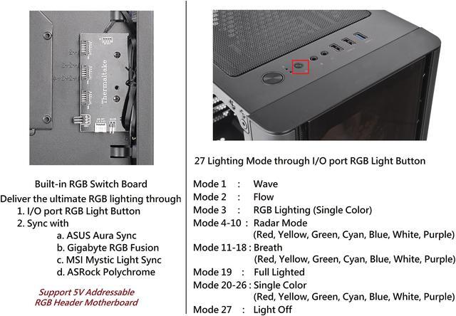 Alt view image 9 of 12 - Thermaltake V250 Tempered Glass ARGB Edition 5V MB RGB Sync ATX Mid-Tower Chassis with 3 x 120mm 5V Addressable RGB Fan + 1 x Black 120mm Rear Fan Pre-Installed CA-1Q5-00M1WN-00