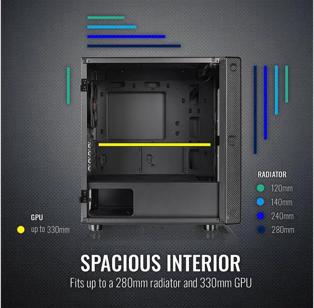 Alt view image 12 of 14 - Thermaltake S100 Tempered Glass Black Edition Micro-ATX Mini-Tower Computer Case with 120mm Rear Fan Pre-Installed CA-1Q9-00S1WN-00