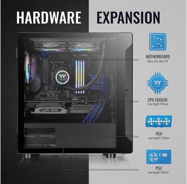 Alt view image 14 of 14 - Thermaltake S100 Tempered Glass Black Edition Micro-ATX Mini-Tower Computer Case with 120mm Rear Fan Pre-Installed CA-1Q9-00S1WN-00