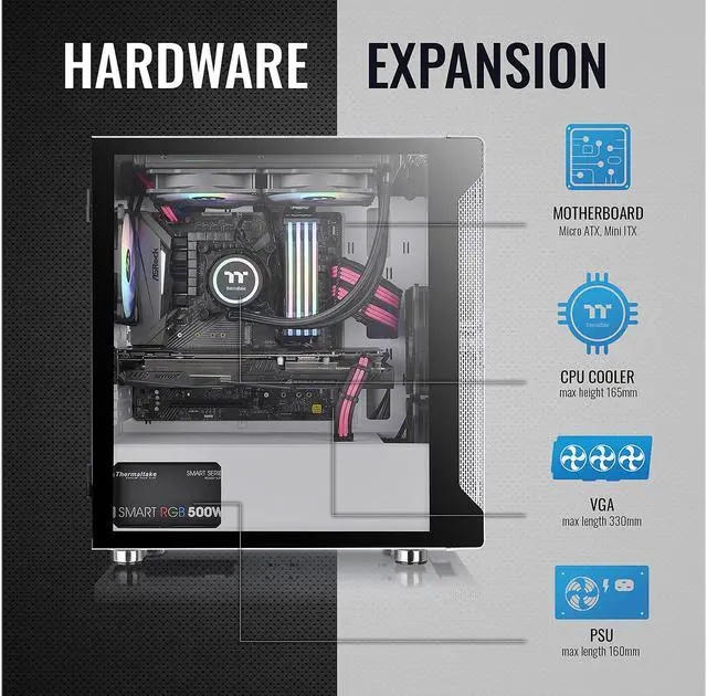 Alt view image 14 of 18 - Thermaltake S100 Tempered Glass Snow Edition Micro-ATX Mini-Tower Computer Case with 120mm Rear Fan Pre-Installed CA-1Q9-00S6WN-00