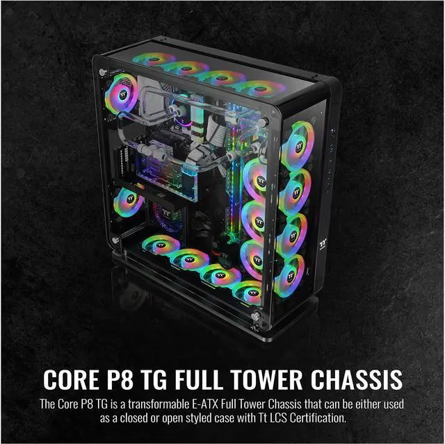 Alt view image 16 of 20 - Thermaltake Core P8 Tempered Glass E-ATX 2-Way Display Rotational PCI-E Full-Tower Gaming Computer Case, CA-1Q2-00M1WN-01