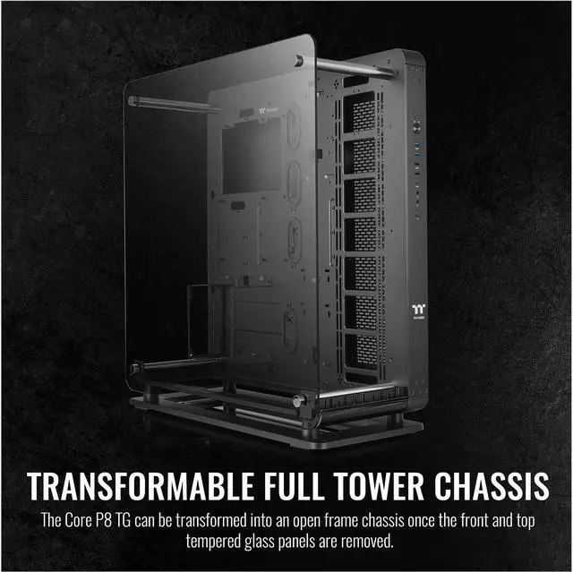 Alt view image 18 of 20 - Thermaltake Core P8 Tempered Glass E-ATX 2-Way Display Rotational PCI-E Full-Tower Gaming Computer Case, CA-1Q2-00M1WN-01