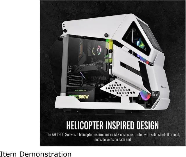 Alt view image 9 of 12 - Thermaltake AH T200 Snow Helicopter Styled Open Frame Tempered Glass Swing Door USB3.1 (Gen.2) Type-C m-ATX Micro Case CA-1R4-00S6WN-00