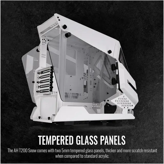 Alt view image 10 of 12 - Thermaltake AH T200 Snow Helicopter Styled Open Frame Tempered Glass Swing Door USB3.1 (Gen.2) Type-C m-ATX Micro Case CA-1R4-00S6WN-00