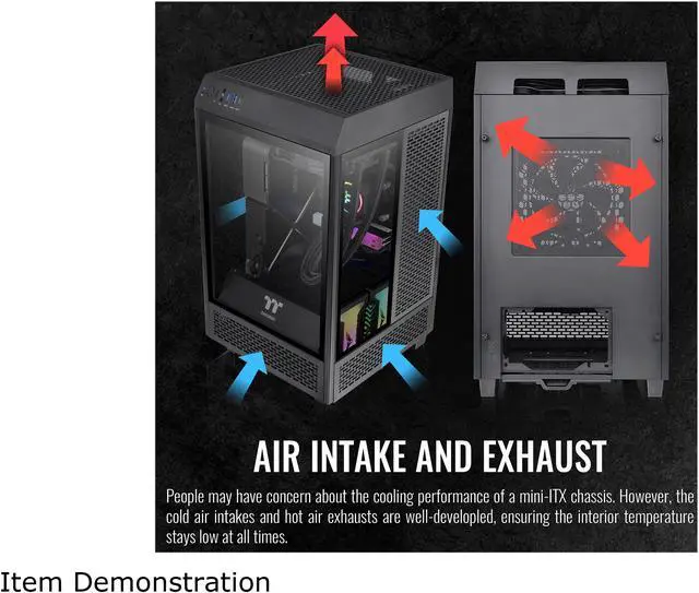 Alt view image 7 of 13 - Thermaltake Tower 100 Black Edition Tempered Glass Type-C (USB 3.1 Gen 2) Mini Tower Computer Chassis Supports Mini-ITX, CA-1R3-00S1WN-00